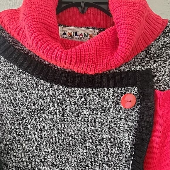 Vintage 80s A'Milano Knit Acrylic Mom Sweater Dress USA Size Large Black Red - Picture 3 of 4